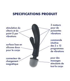 2 en 1 Vibromasseur rabbit et wand noir USB Triple Lover Satisfyer - CC597825